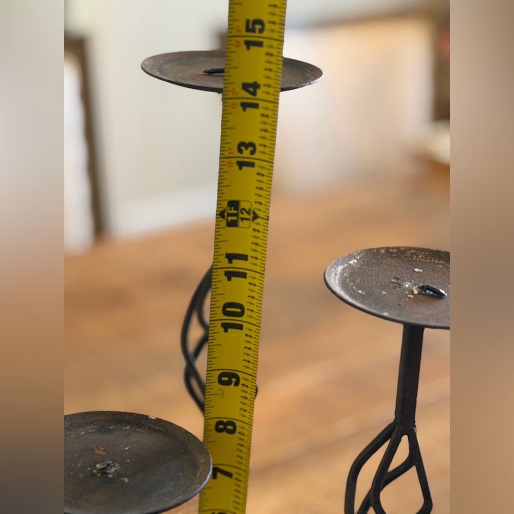 3 Vintage Hand Forged Candlesticks Set. Black Basket Weave w/Patina 14” 11” 8.5” - Picture 8 of 15